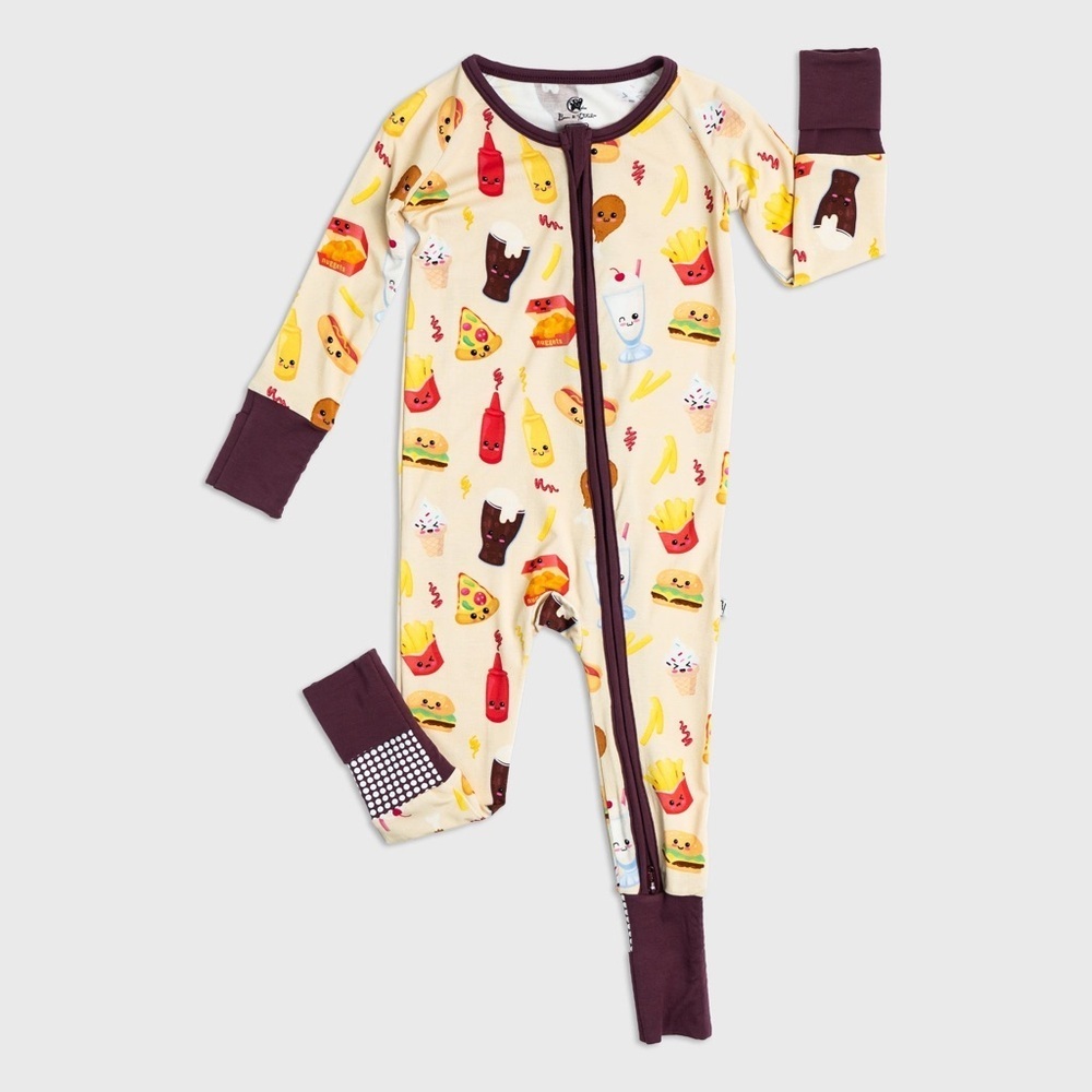 New Bam & Stitch Baby Fast Food Convertible Zip Romper Organic Bamboo Viscose